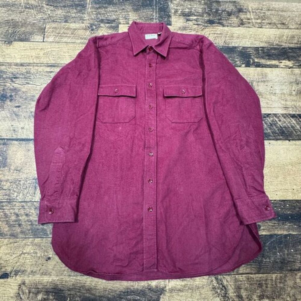 L.L.Bean Chamois Cloth Shirt Burgundy Cotton Flannel Button Down Casual